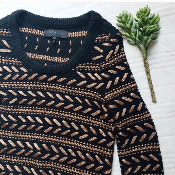 Rag & Bone Black and Gold Scoop Neck Sweater - Picture 2 of 8